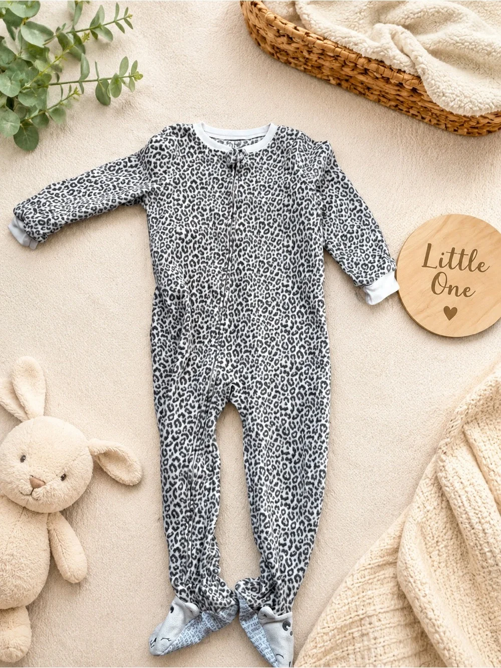 Carter's Gray and White Leopard Print Footed One-Piece